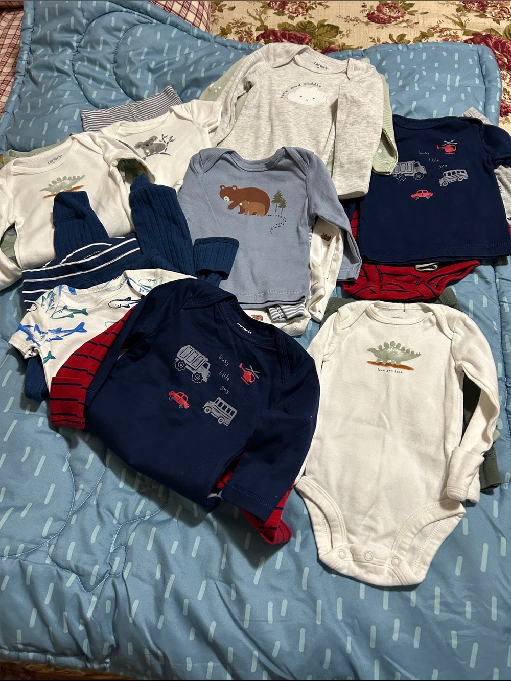 Carter's White Bodysuit with Green Dinosaur Print